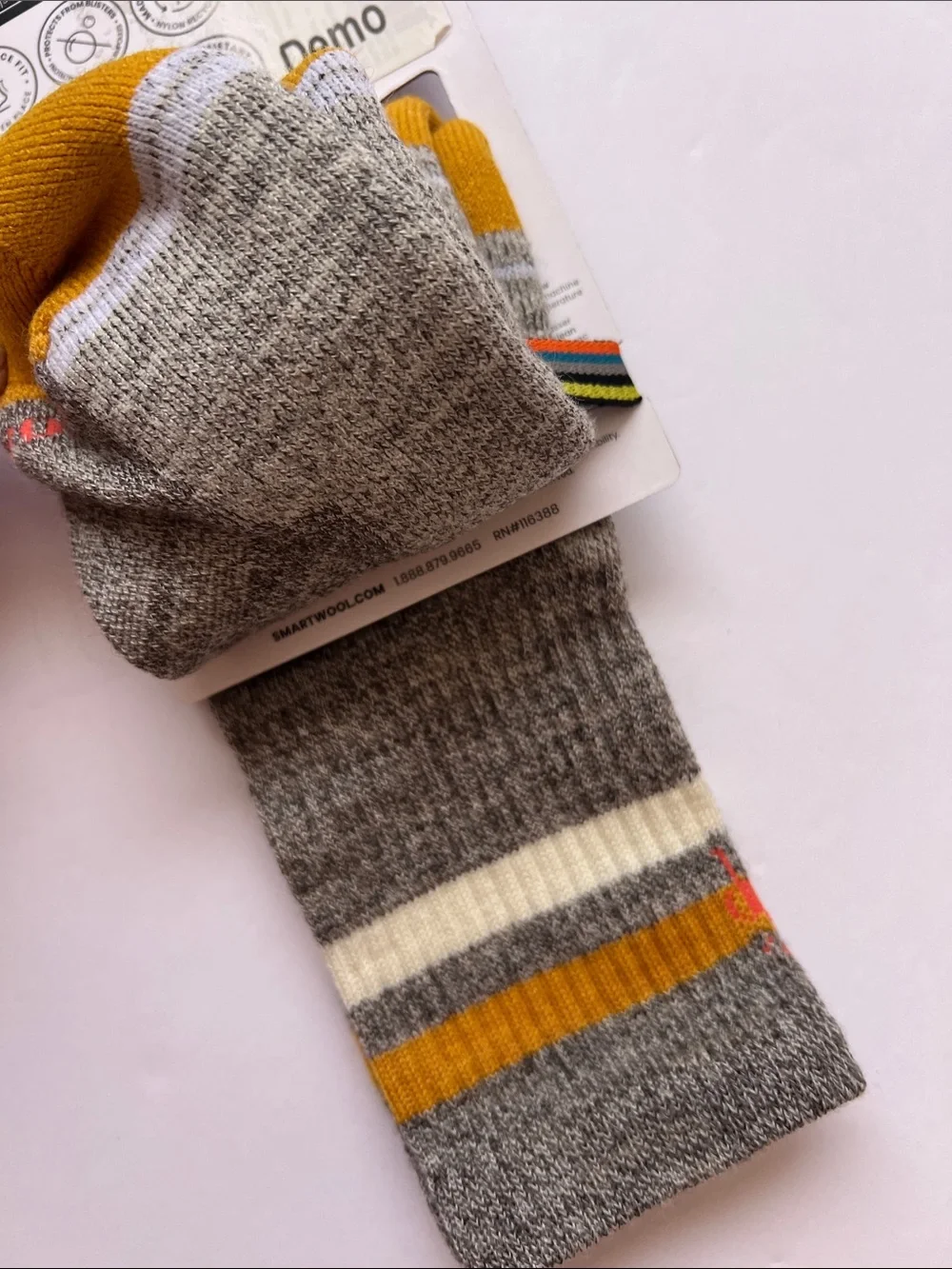 Smartwool Women’s Athletic Crew Socks in Gray with Mustard and White Stripes